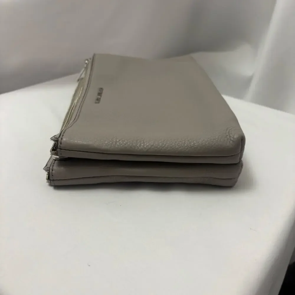 Michael Kors Adele Double Zip Clutch Gray Pebbled Leather Crossbody Bag No Strap